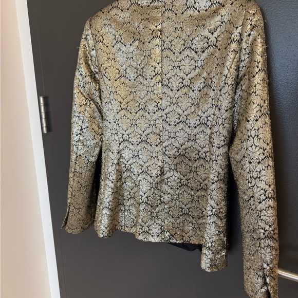 Ark & Co NWT L Gold and Black Blazer jacquard thicker metallic tuxedo cut blazer - Picture 3 of 12